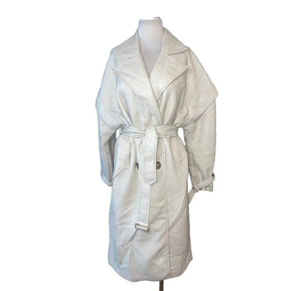 Apparis Kiera Faux Leather Trench Coat in Ivory Large New Vegan Jacket - Picture 7 of 16